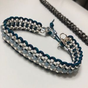 Leather and Glass beaded Bracelet